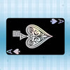 A black card featuring a stylized heart design and an Ace symbol, with holographic accents.