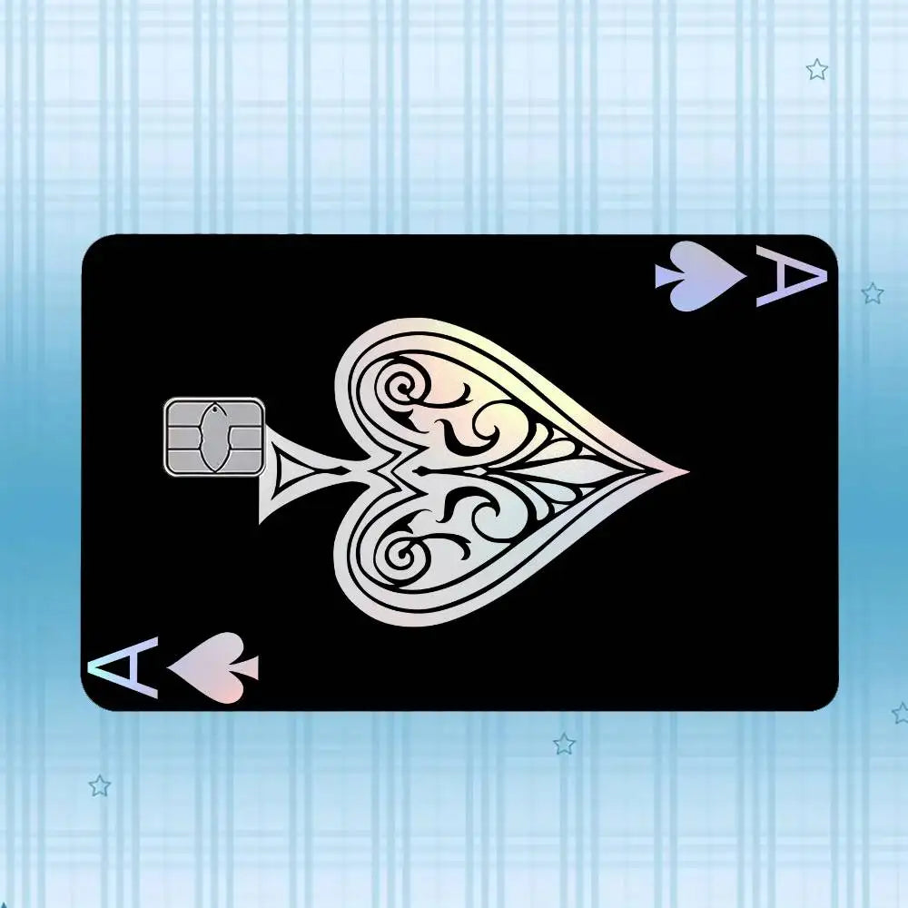 A black card featuring a stylized heart design and an Ace symbol, with holographic accents.