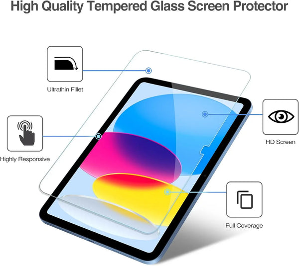 Un protecteur en verre trempé est appliqué sur l'écran d'un iPad, montrant son ajustement et sa couverture.