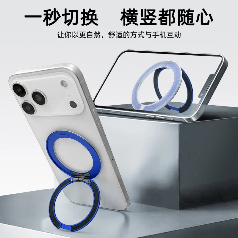 Weißes iPhone-Hülle mit blauem Magnetringhalter neben einer klaren Schutzabdeckung.