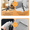 A portable Bluetooth selfie stick tripod with a fill light and remote shown in various usage contexts.