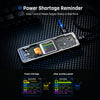 A portable device showing power shortage and after auxiliary power status on an LCD display.