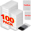 A stack of white bubble wrap sheets and a padded shipping bag are shown.