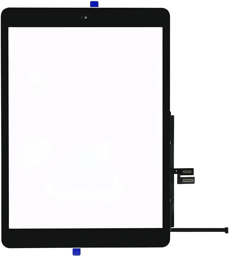 Schwarzes Tablet-Display mit blauem Anschluss oben, zeigt weiße, leere Anzeige.