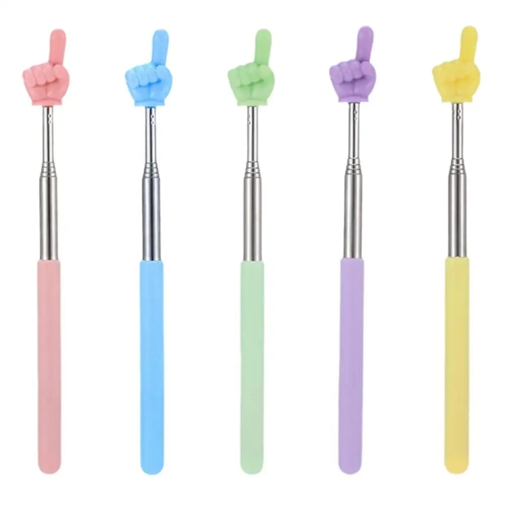 A set of five adjustable telescopic reading sticks in pink, blue, green, purple, and yellow.
