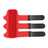 Red adjustable finger splint with black grips for pain relief and support