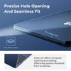 A close-up of a matte blue protective case fitting seamlessly onto a MacBook, emphasizing precise hole opening and a seamless