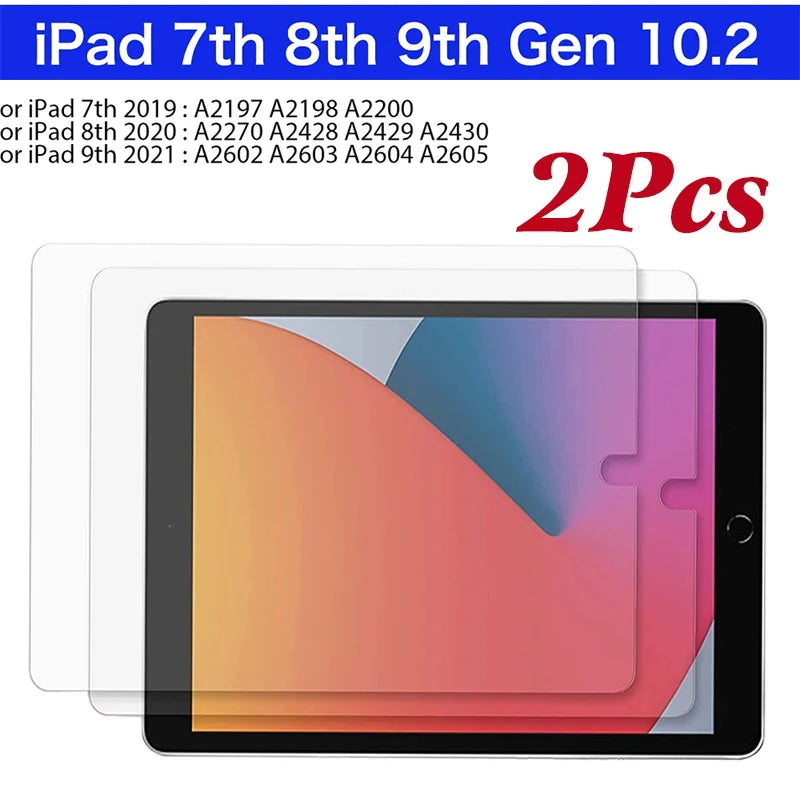 Two tempered glass screen protectors for an iPad 10.2 inch device.