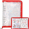 A red A5 sticker organizer binder with clear storage pockets and a silver metal ring.