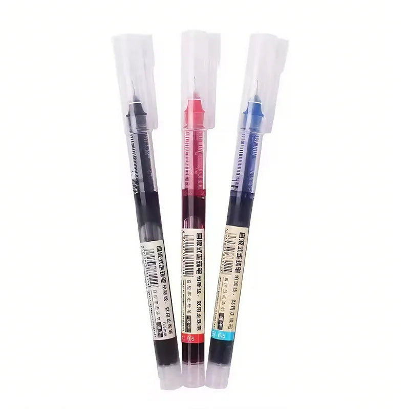 A set of clear plastic quick-dry fine point pens with colored tips for smooth writing