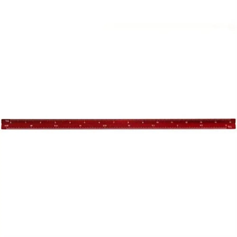 A red aluminum triangular scale ruler set.