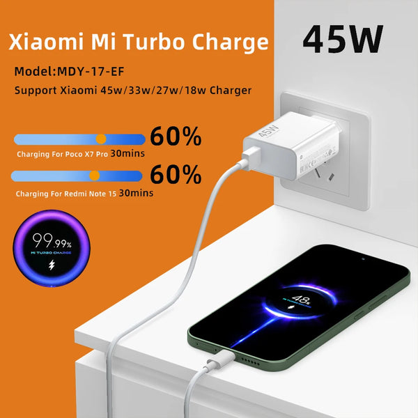 إعداد شحن سريع للهاتف عبر كابل USB-C باستخدام شاحن Xiaomi Mi Turbo Charge بقوة 45 واط