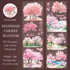 Pink Manshan cherry blossom trees in bloom on a watercolor background.
