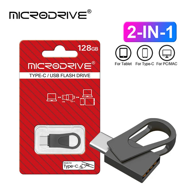 حزمة حمراء لمحرك فلاش USB من نوع MicroDrive ثنائي الاستخدام، بتوافق مع الأجهزة اللوحية و Type-C و PC/MAC.