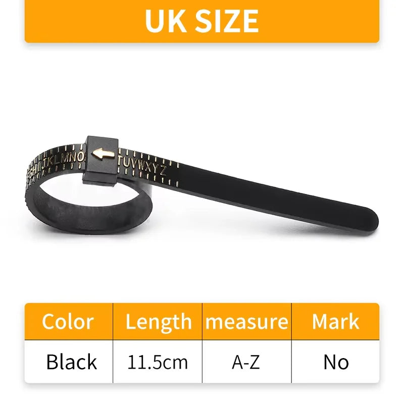 Black reusable ring sizer measuring tool with an A-Z mark and 11.5cm length.