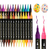 A set of dual-tip acrylic paint markers in various colors and a yellow speckled paint ball.