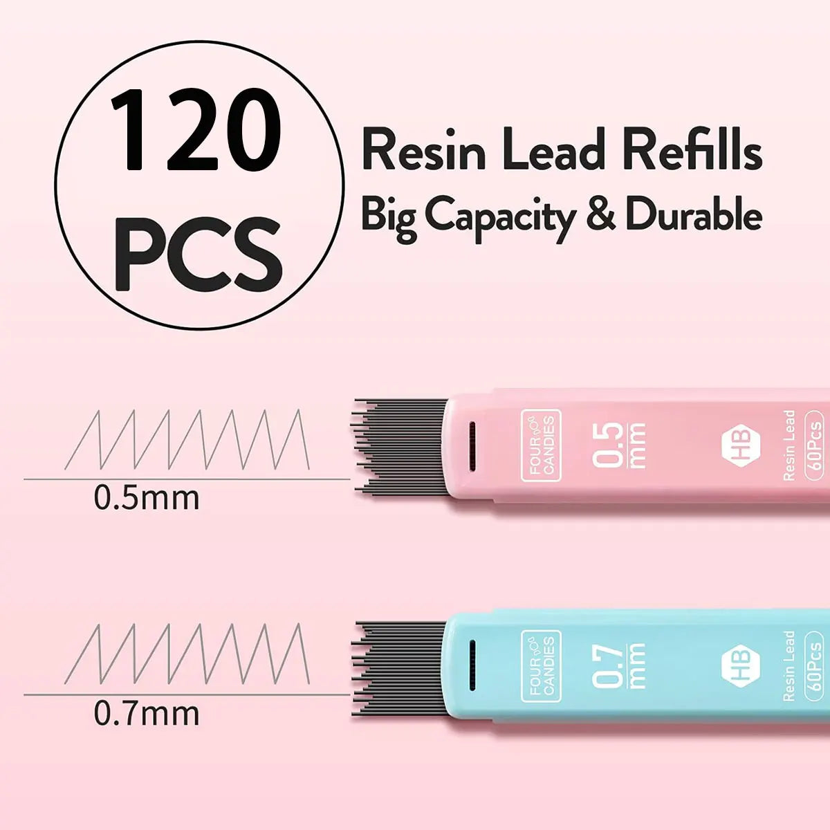 A set of resin lead refills for mechanical pencils in pink and blue colors.