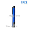 A single blue metal injection pen standing vertically.