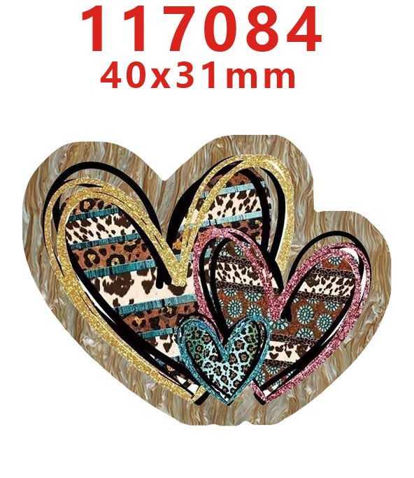 A set of ten faith-themed acrylic hairbows featuring a water ripple effect design with leopard print and floral patterns.