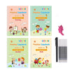 A set of reusable practice copybooks for preschoolers featuring drawing, alphabet, and number activities.
