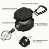 A black tactical ID badge holder keychain featuring a durable ABS shell, a zinc alloy carabiner, and a spring for smooth retr