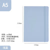 A5 hardcover lined notebook with a light blue cover and a light blue spine.