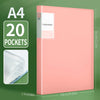 A pink A4 clear display document folder with 20 pockets and transparent sleeves.