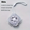 White soft flexible measuring tape with a transparent casing and white cord shown against a gray background.
