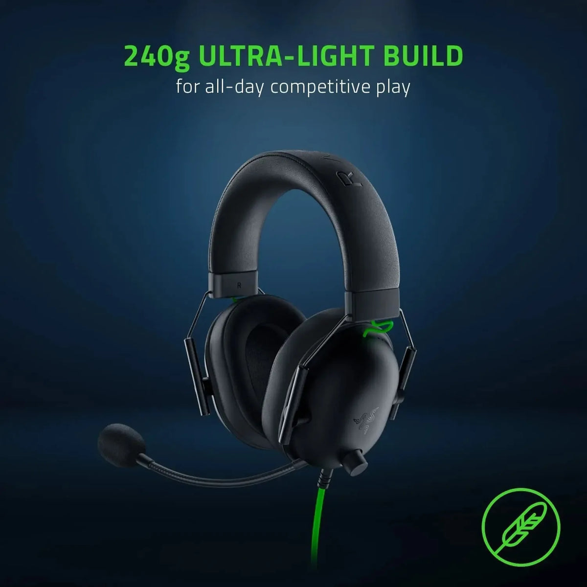 A black Razer BlackShark V2 X gaming headset is shown against a dark background.