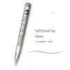 Silver metallic brush tip pen shown diagonally against a white background.