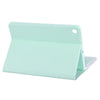 Light mint green leather keyboard case with a detachable Bluetooth keyboard for an iPad.