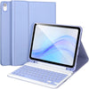 A light blue universal protective case with a keyboard for an iPad Air is shown in an open, angled view.