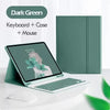 Dark green magnetic keyboard case and mouse shown next to an iPad Pro laptop.