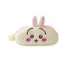 A cute, light beige Chiikawa plush pencil case with pink ears and embroidered facial features.