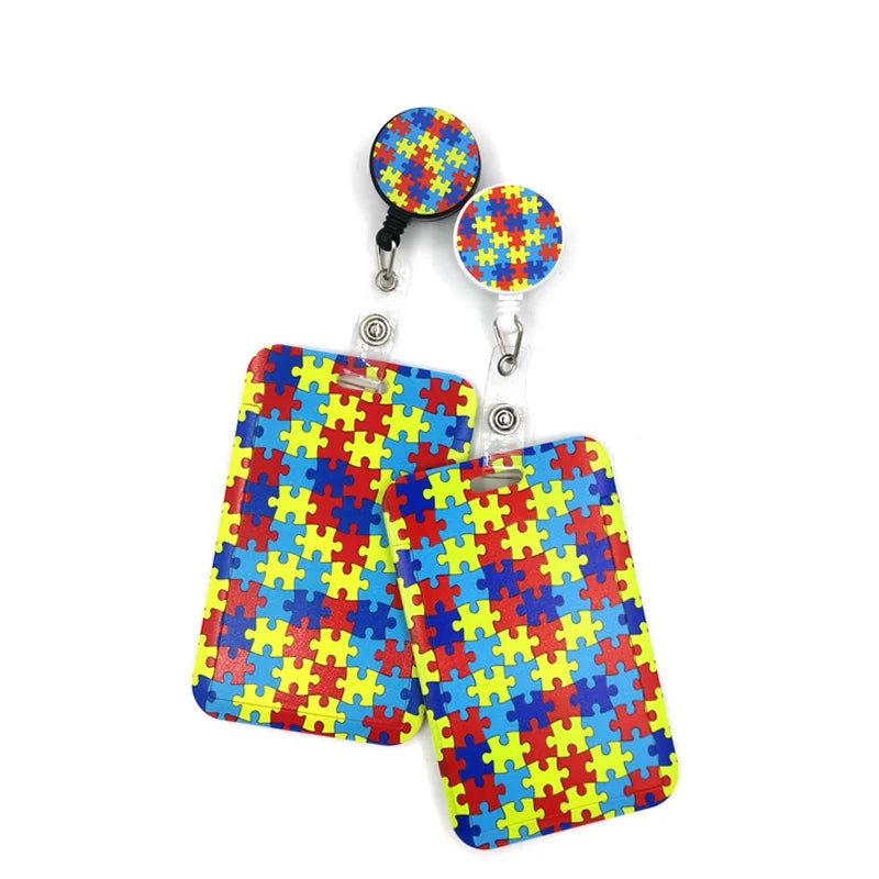 Buntes Puzzle-Teil-Muster-Lanyard Schlüsselring für ID-Karten und Telefone.