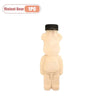 A light beige bear-shaped reusable water bottle with a black cap.