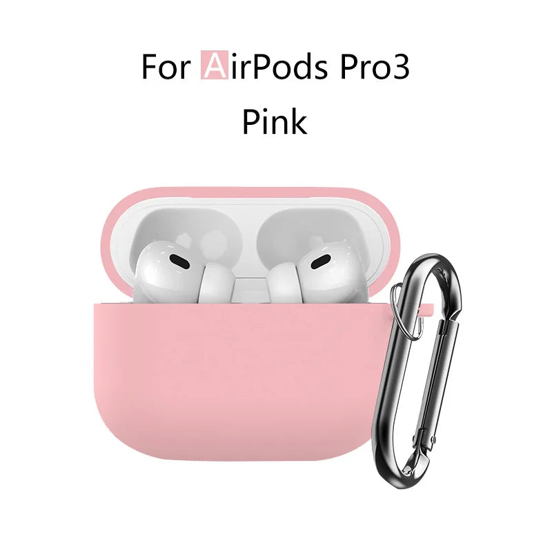 Pink soft silicone protective case with keychain for AirPods Pro 3 earbuds