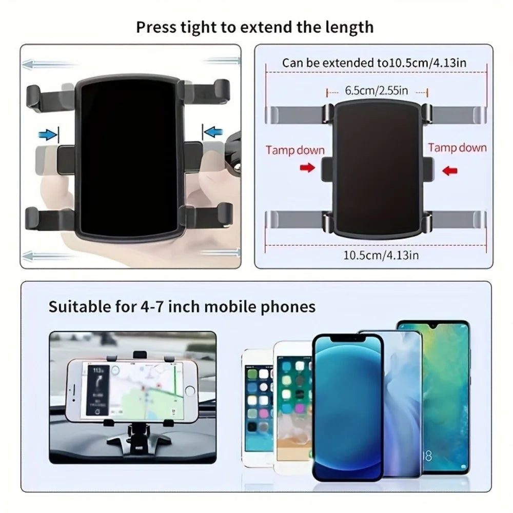 A clamp-style phone mount designed to extend the length for use with mobile phones.