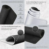 A set of black and gray mousepads, including a natural rubber base and durable stitched edges for long-term use.