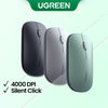 Three versions of the UGREEN Ultra-Slim Wireless Bluetooth Mouse in black, gray, and green colors.