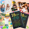 A 16-inch multi-color LCD drawing tablet for kids is shown with various colorful drawings and toys in a bright setting.