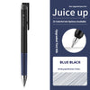 A black and blue Pilot Juice Up fine point gel pen with a silver tip shown next to product information.