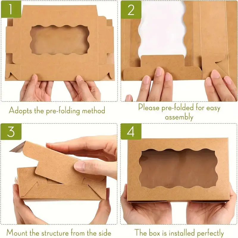 Demonstration of a pre-folding method for assembling kraft paper gift boxes.