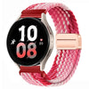 Rosa und rot gestrickter Magnetarmband für ein schwarzes Smartwatch-Display.