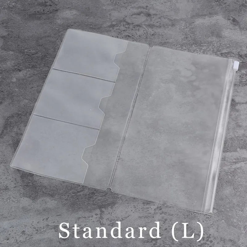 A clear transparent notebook shell for planner and stationery in a standard size.