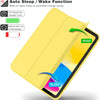 Yellow trifold smart cover for an iPad demonstrating auto sleep and wake functions.