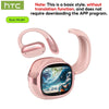 A pink HTC basic model True Wireless Bluetooth Earphones with AI Translation shown in a close-up view.