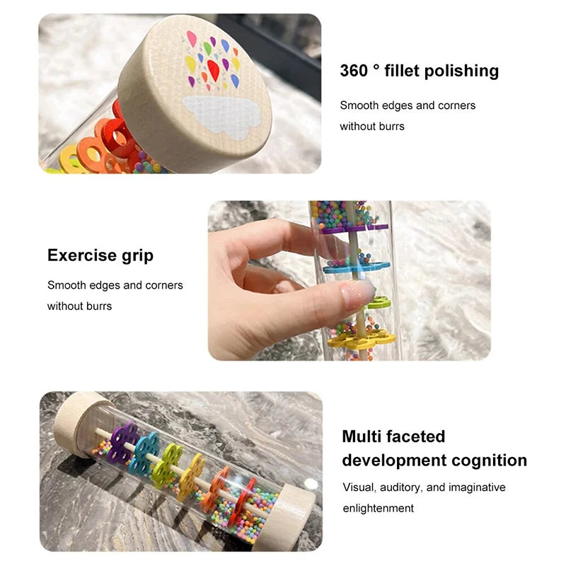 Wooden rain sound tube musical instrument with colorful beads for development cognition