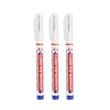 A set of five white permanent paint marker pens with blue tips and caps.