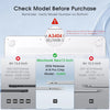 A guide showing how to check the model number on the bottom of a MacBook before purchase.